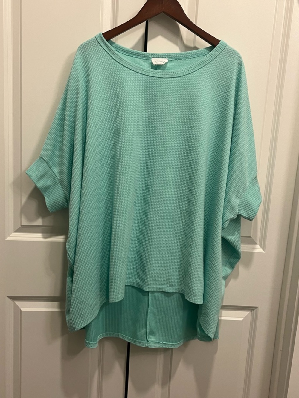 ANDREE BY UNIT Aqua Relaxed Waffle-Knit Tunic Top Size 1X 2X Dolman Stretch Mint